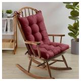 Sweet Home Collection Rocking Chair Cushion Premium Tufted Pads Non Skid Slip Backed Upper and Lower with Ties, 2 Piece Set, Wine