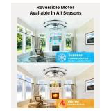 JHSYCH 19" Low Profile Ceiling Fan with Light and Remote, Dimmable LED Flush Mount Ceiling Fan, 6 Speeds, White Modern Design for Bedroom/Living Room  Black-Crystal