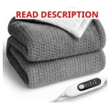 Heated Blanket Electric Blanket,Cozy Faux Rabbit Fur & Soft Flannel Warm Heater Throw Blanket with 5 Fast Heating Levels &10Hours Auto-Off Over-Heat Protection 50" x 60" (Grey)
