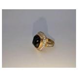 10k Gold Electroplated cushion-cut black onyx cabochon women