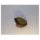 Vintage Oval Turkish Style Brass Ring, Yellowish Stone, Size 7