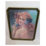 Vintage Victorian Lady Floral Print with Antique Green Frame