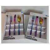 12-piece Room Essentials Annika Flatware Set, a vibrant iridescent rainbow finish