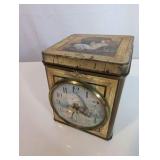 1970s Alice in Wonderland themed tin clock keepsake box, Roger Lascelles Clocks of London