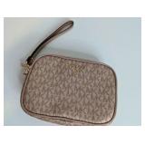 Michael Kors metallic rose gold monogram wristlet, Like New