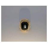 10k Gold Electroplated cushion-cut black onyx cabochon women