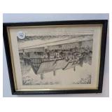 Vintage black and white prints, historical English landmarks, framed