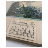 Vintage 1916 "Spring Flowers" calendar lithograph featuring a portrait of a woman