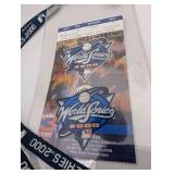 2000 World Series collectible set featuring a New York Yankees vs. New York Mets ticket stub, a branded lanyard, and an "I Was There" pin