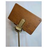 Victorian-era George J. Flanagan dictionary/bible stand|adjustable cast iron,oak panels