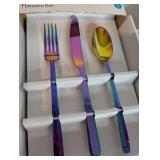 12-piece Room Essentials Annika Flatware Set, a vibrant iridescent rainbow finish