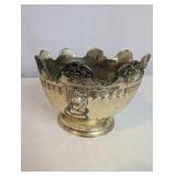 Vintage Silver-plated Monteith-style serving bowl, ornate lion head handles and grape leaf detailing