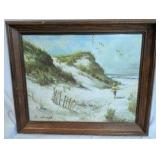 Vintage 1975 framed lithograph titled "A Day at the Beach" by artist Adolf Sehring