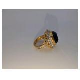 10k Gold Electroplated cushion-cut black onyx cabochon women