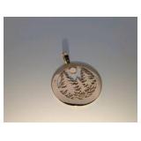 14K yellow gold pendant, detailed trees and mountains