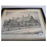Vintage black and white prints, historical English landmarks, framed