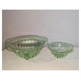 Vintage green depression glass mixing bowls, glow under uv