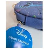 NIB CandyRific Disney Mini Backpacks featuring characters like Mickey Mouse and Stitch on a small, zippered pouch