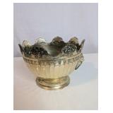 Vintage Silver-plated Monteith-style serving bowl, ornate lion head handles and grape leaf detailing