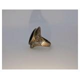 Vintage sterling silver ring|oval black onyx stone,marcasite accents, size 7