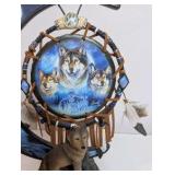 Dreams of the Spirit" wolf art glow-in-the-dark crescent moon sculpture
