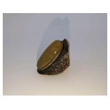 Vintage Oval Turkish Style Brass Ring, Yellowish Stone, Size 7
