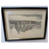 Vintage black and white prints, historical English landmarks, framed