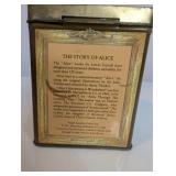 1970s Alice in Wonderland themed tin clock keepsake box, Roger Lascelles Clocks of London