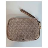Michael Kors metallic rose gold monogram wristlet, Like New