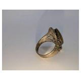 Vintage sterling silver ring|oval black onyx stone,marcasite accents, size 7