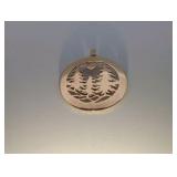 14K yellow gold pendant, detailed trees and mountains