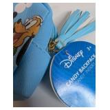 NIB CandyRific Disney Mini Backpacks featuring characters like Mickey Mouse and Stitch on a small, zippered pouch
