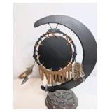 Dreams of the Spirit" wolf art glow-in-the-dark crescent moon sculpture