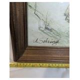 Vintage 1975 framed lithograph titled "A Day at the Beach" by artist Adolf Sehring