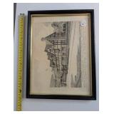 Vintage black and white prints, historical English landmarks, framed