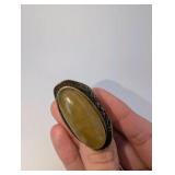 Vintage Oval Turkish Style Brass Ring, Yellowish Stone, Size 7