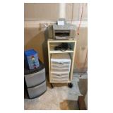 Two storage copies, one with wheel disassembled and fax/printer machine and stand on wheels