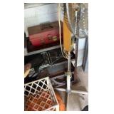 Metal shelving unit and contents