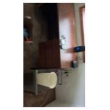 Computer desk, chair, and side table. Content