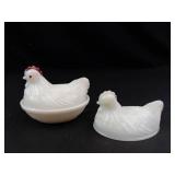 Vintage White Milk Glass Hen On Nest and Extra Cover