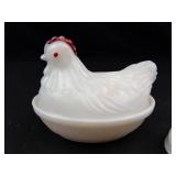 Vintage White Milk Glass Hen On Nest and Extra Cover