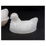 Vintage White Milk Glass Hen On Nest and Extra Cover