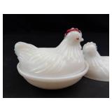 Vintage White Milk Glass Hen On Nest and Extra Cover