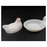 Vintage White Milk Glass Hen On Nest and Extra Cover