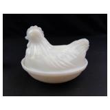 Vintage White Milk Glass Hen On Nest and Extra Cover