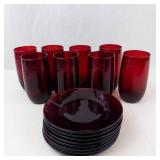 Vintage Anchor Hocking Royal Ruby Red Tumblers and Plates