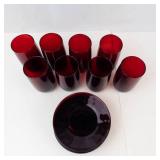 Vintage Anchor Hocking Royal Ruby Red Tumblers and Plates