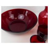Red Glass Decorative Vases and Bowl (5 Piece Lot)