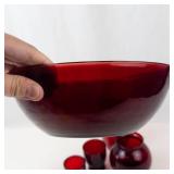 Red Glass Decorative Vases and Bowl (5 Piece Lot)