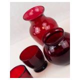 Red Glass Decorative Vases and Bowl (5 Piece Lot)